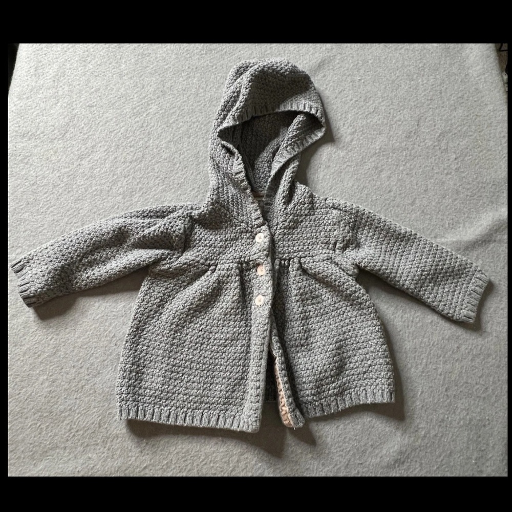 Carters Knit Hooded Cape Sweater Girls 12 Months Gray Neutral Minimalist Cute